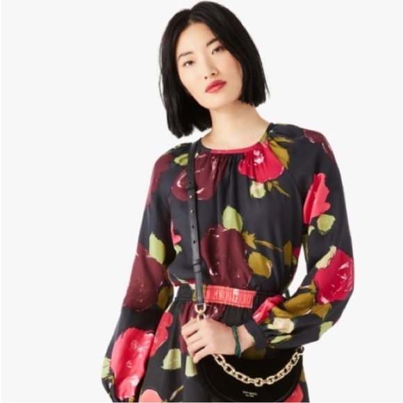 Kate‎ Spade Just Rosy Keyhole Top Silk Size XXS - Picture 2 of 10